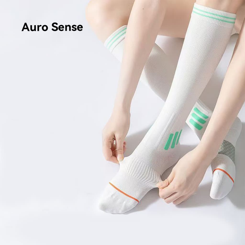 Auro Sense ถุงเท้ากีฬาแบบยาว บีบกระชับ ซัพพอร์ตน่อง ลดอาการล้า สีสันสดใส เหมาะสำหรับ วิ่ง ฟิตเนส รูปที่ 5
