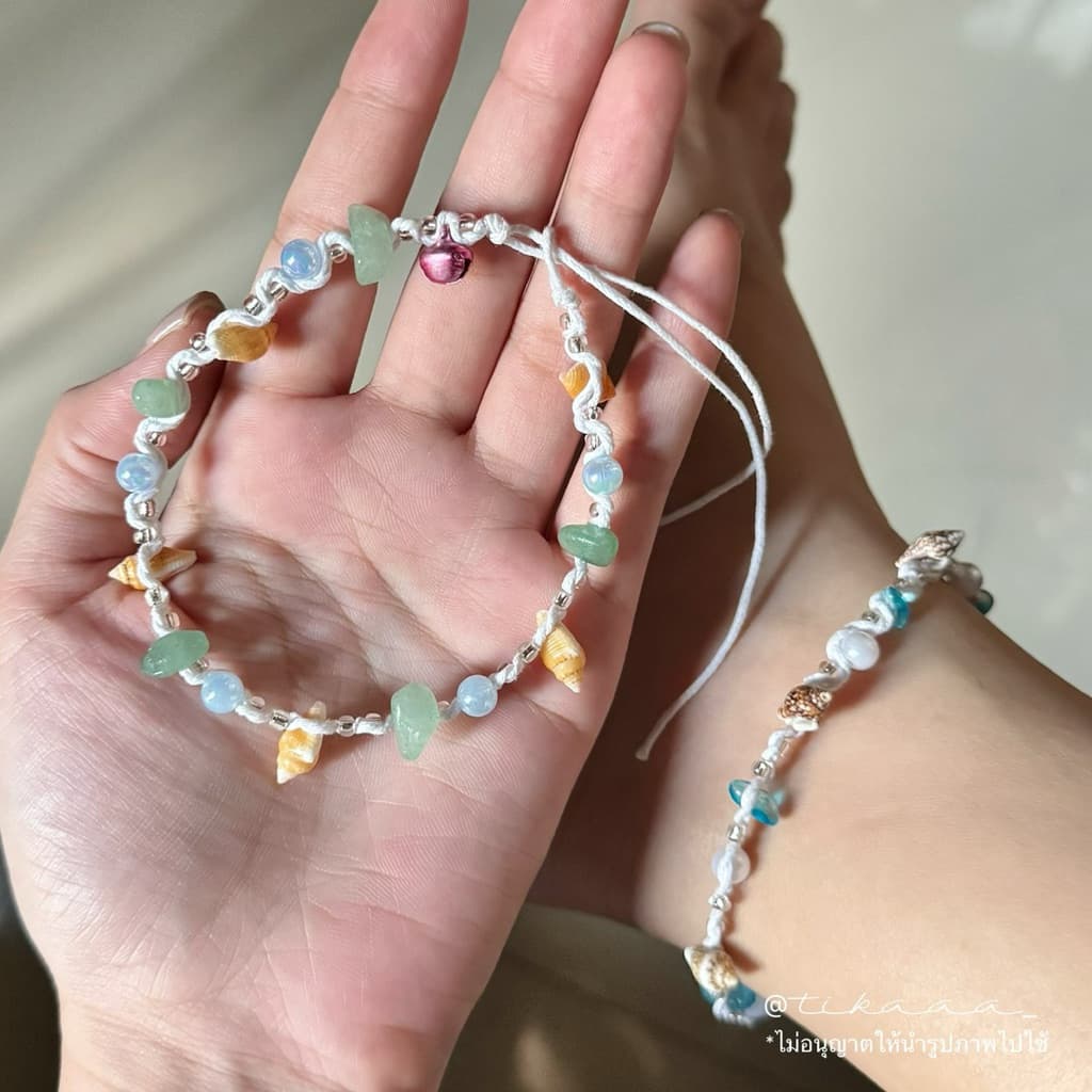Handmade Natural Shell & Stone Anklet Bracelet – Natural Stone สร้อยข้อเท้าเชือกถัก มินิมอล หิน หอย รูปที่ 3