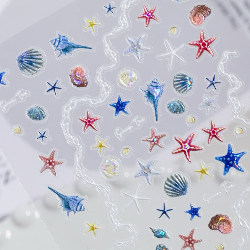 สติกเกอร์ติดเล็บ 5D ลายเปลือกหอย ทะเล หาดทราย วิ๊งวั๊บสวยงาม แผ่นละ 9 บาท รูปที่ 4