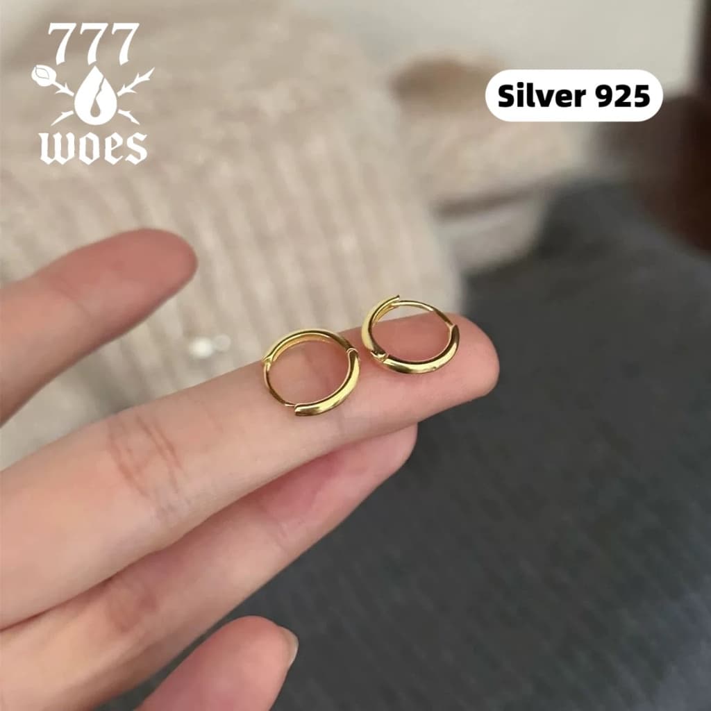 S925เงินแท้ต่างหูห่วงมินิมอลใส่เป็นห่วงหู/ห่วงกระดูกอ่อนได้ขัดเงาแบบไฮโพลิชแวววาว รูปที่ 4