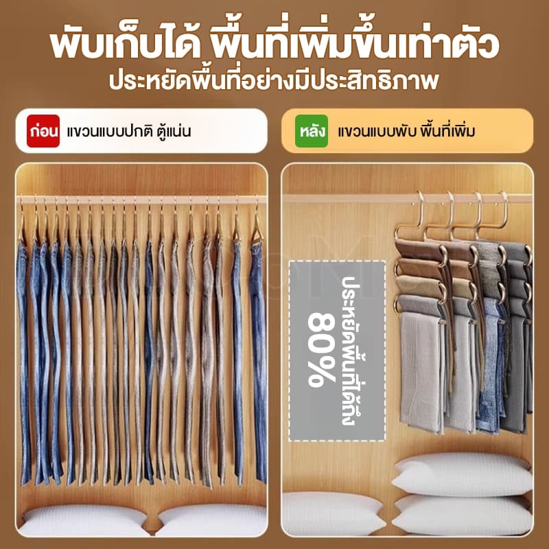 ไม้แขวนกางเกง 5ช่อง สแตนเลสคุณภาพดี ที่แขวนกางเกง แข็งแรง แขวนแนวตั้งและแนวนอนได้ ประหยัดพื้นที่ใช้งานPants Hanger รูปที่ 5