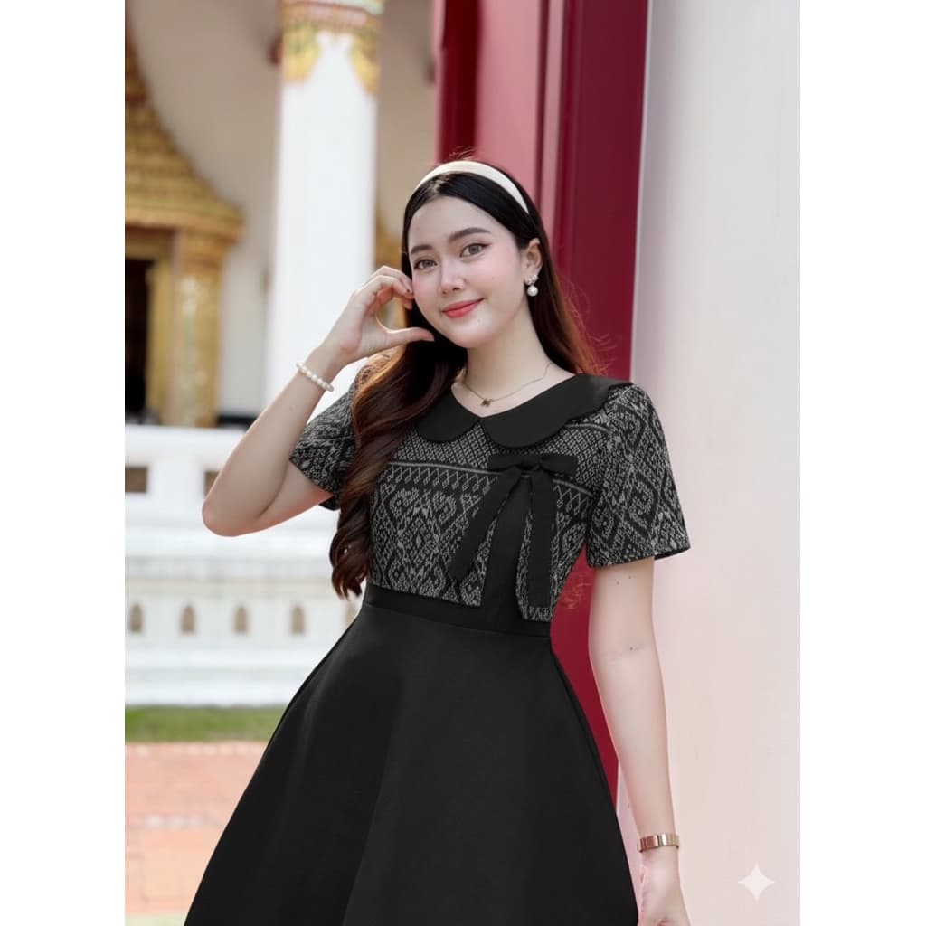 PIRA DRESS เดรสผ้าฝ้าย ทอลาย งานอัดกาวทั้งชุด รูปที่ 5