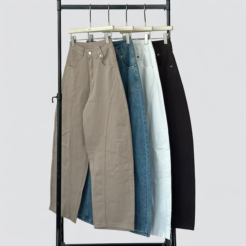 Atipashop - CURVEPANEL WIDE PANTS กางเกงยีนส์ ขายาว ทรงบาร์เรียล สีพื้น ทรงสวย รูปที่ 3