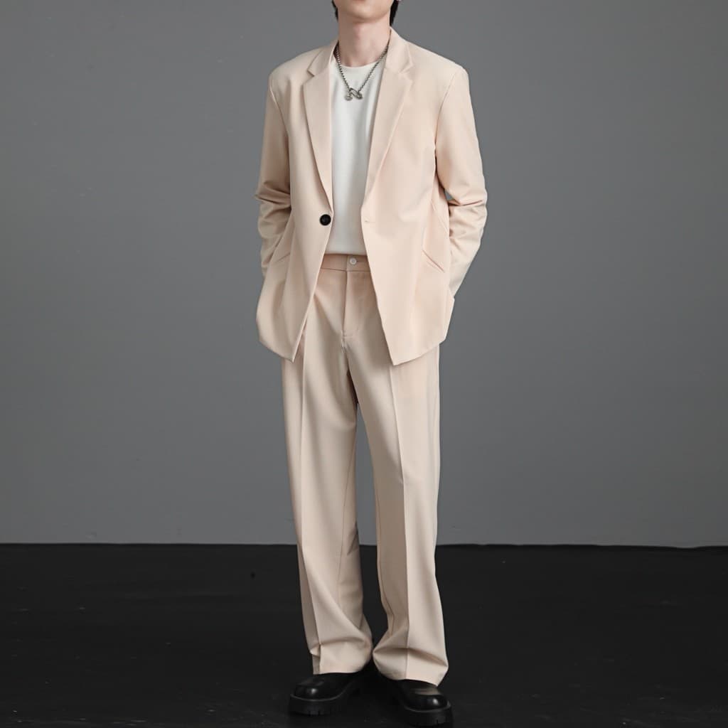 SUIT-M-04 เซ็ตสูทสีพื้น ใส่ทำงาน สไตล์เกาหลี สูทผู้ชายทรงหลวม เซ็ตสูทแฟชั่น ทรงสวยผ้านิ่มใส่สบาย รูปที่ 2