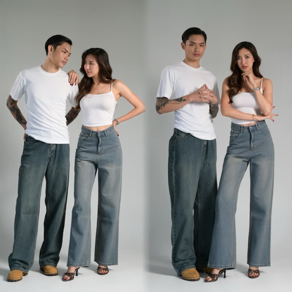 ยีนส์WANWIรหัสW61 กางเกงยีนส์ทรงกระบอกใหญ่Baggy ขาตรง รูปที่ 4