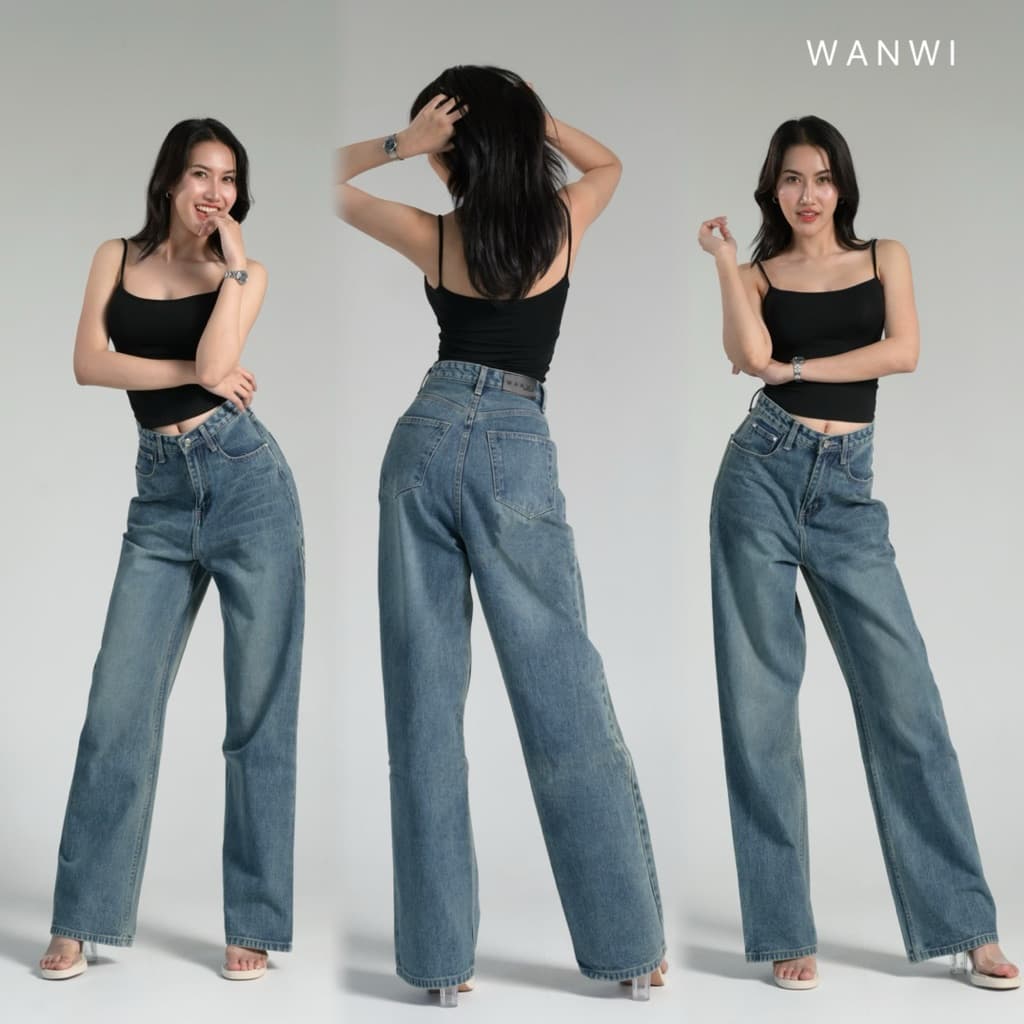 ยีนส์WANWIรหัสW61 กางเกงยีนส์ทรงกระบอกใหญ่Baggy ขาตรง รูปที่ 3