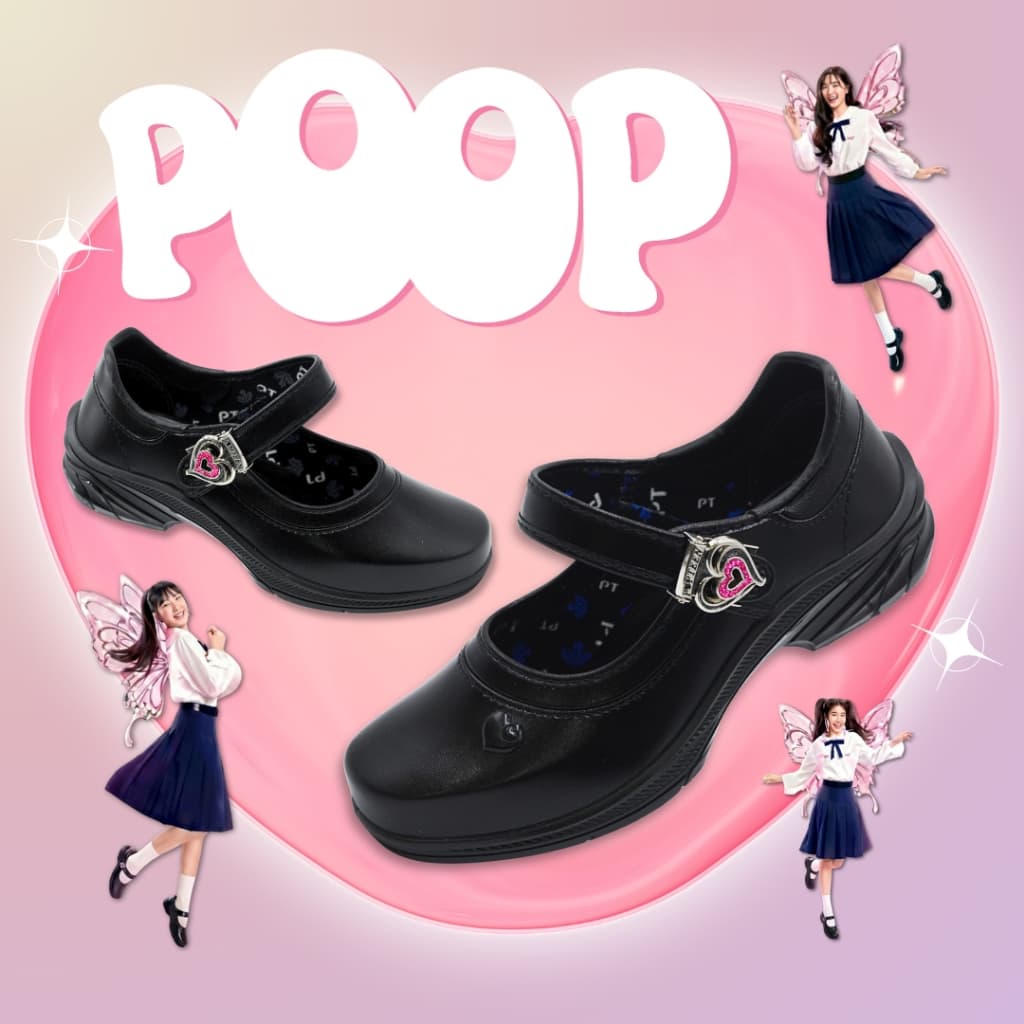 รองเท้านักเรียนหญิง Popteen รุ่นใหม่ล่าสุด หัวใจเพชรสีชมพู popteen ปีล่าสุด Size 30-42 รูปที่ 4