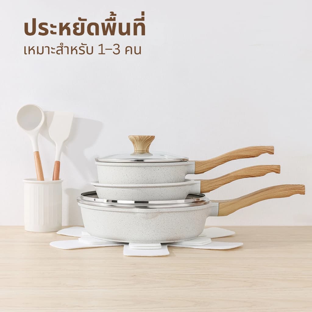 SENSARTE ชุดเครื่องครัวอายุยืน 10 ชิ้น หม้อและกระทะเคลือบเซรามิกกันติด Non-Stick ปลอดสาร ใช้ได้กับเตาทุกประเภท รูปที่ 4