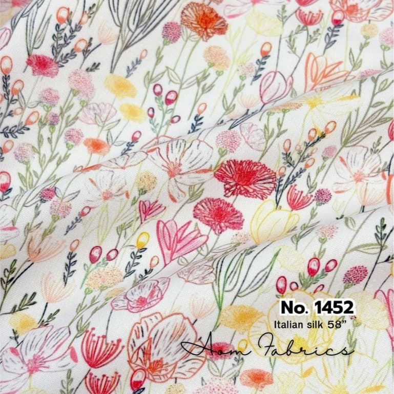Aom Fabrics ผ้าไหมอิตาลี่เกรดA No.1450-1455 120 แกรม หน้ากว้าง 58 นิ้ว เนื้อนุ่มลื่น ไม่บาง ลายสวยมากก รูปที่ 4
