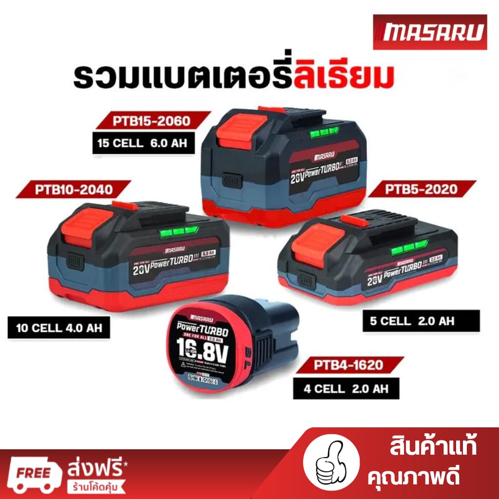 แบตเตอรี่ MASARU 20V 2.0Ah 4.0Ah 6.0Ah รุ่น POWER TURBO รูปที่ 1