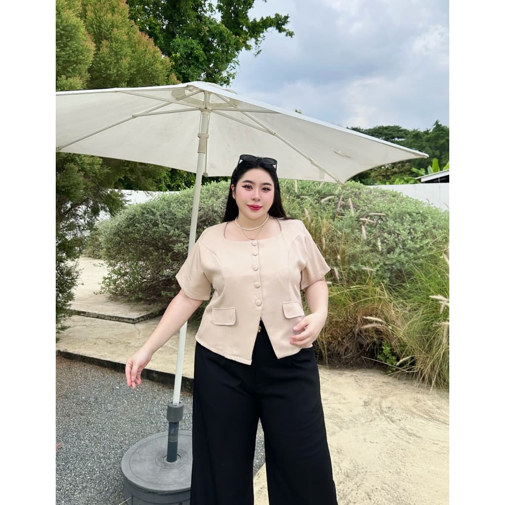 เสื้อสาวอวบคออยู่ผ้าเป้ แต่งกระดุมปั๊มกระเป๋า 38-54นิ้ว รหัส B53 รูปที่ 6