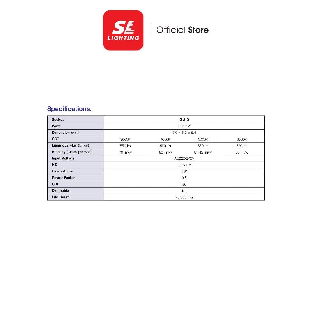 SL LIGHTING | GALAXY GU10 LED 7W 220V ขั้วหลอด GU10 Non-Dimmable CRI95 รูปที่ 5
