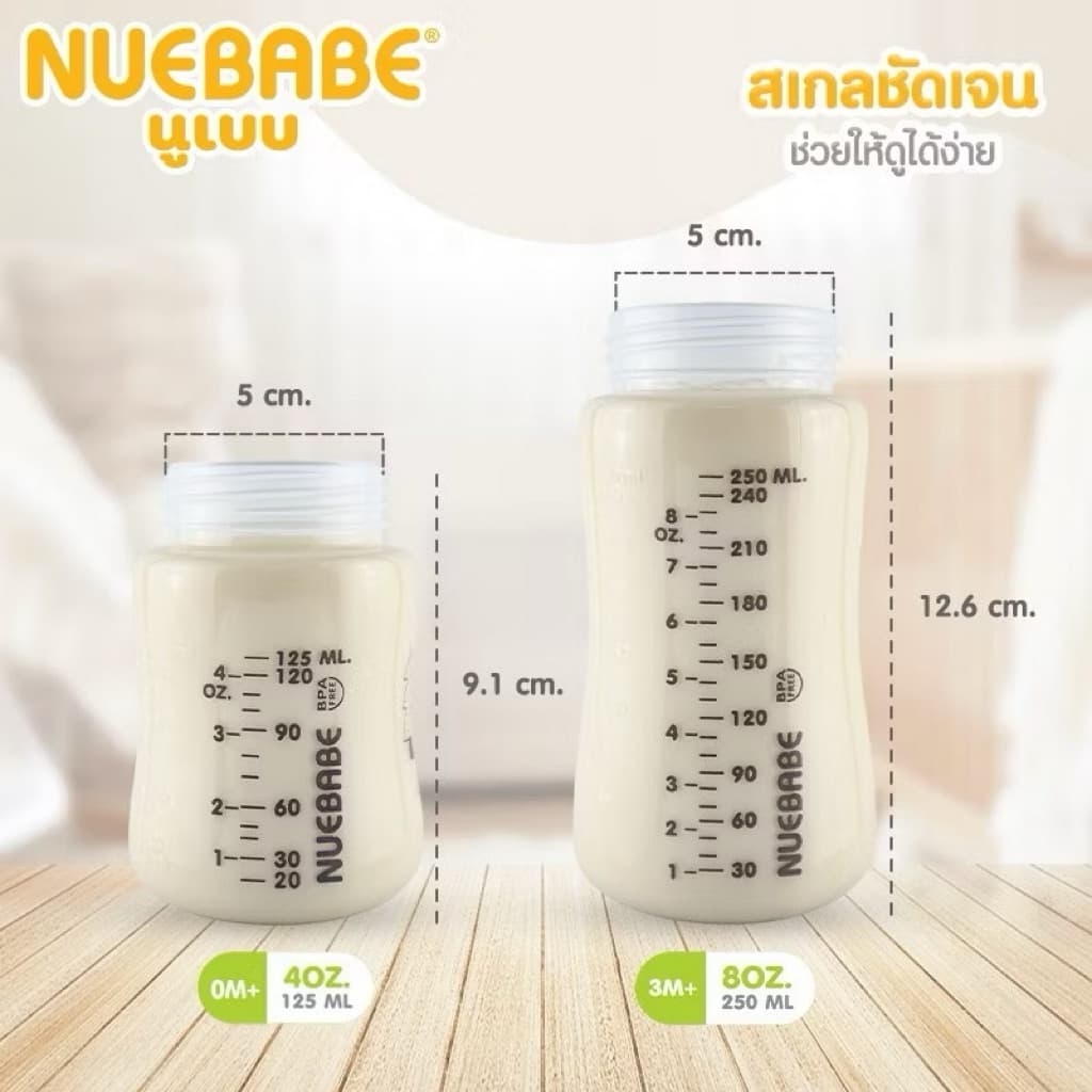 NUEBABE ขวดนมคอกว้าง ขนาด 4/8 ออนซ์ พร้อม จุกนมมีวาล์ว ลดอาการโคลิค แพ็คคู่ รูปที่ 8