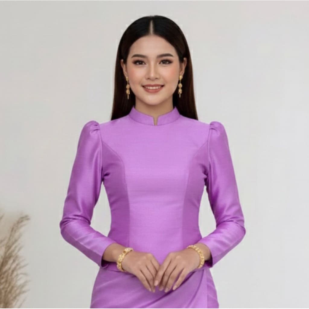 เสื้อไทยบรมพิมานไหมสี่เส้นอัดกาวแน่นแน่นทั้งตัว รูปที่ 4