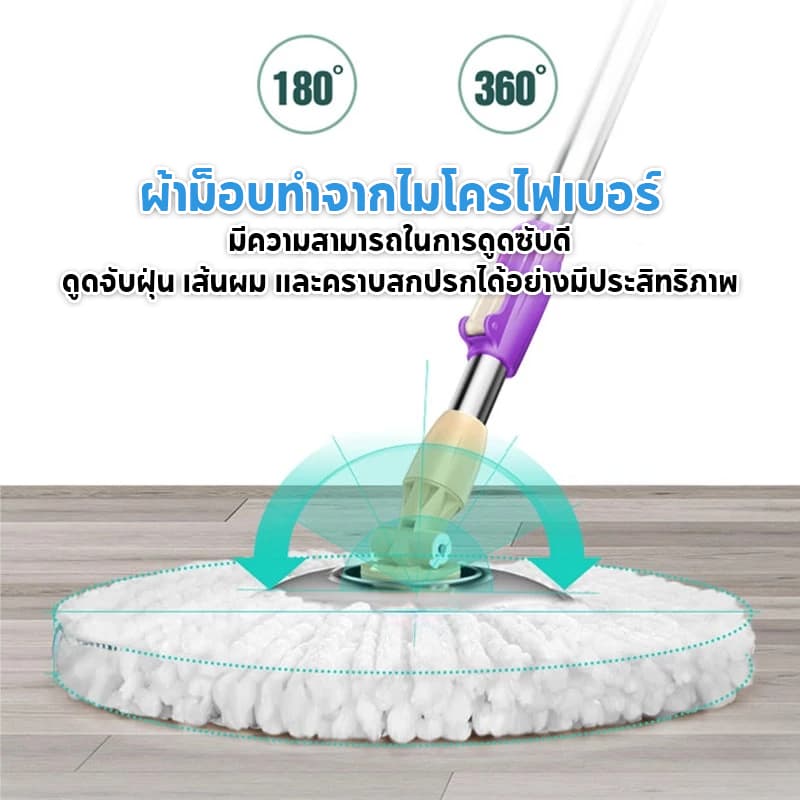 ไม้ม็อบถูพื้น ผ้าไมโครไฟเบอร์ดูดซับน้ำและสิ่งสกปรกได้ดีเยี่ยม อลูมิเนียมอัลลอย หนา แข็งแรง รูปที่ 2