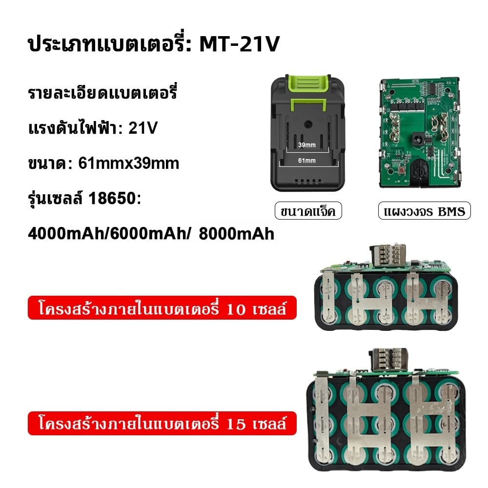 YOUXIAN แบตเตอรี่ลิเธียม 21V 18650 4Ah/6Ah/8Ah ใช้ร่วมกับ JIAPU / TANZU / Makita ได้ สำหรับเครื่องมือไฟฟ้าไร้สาย รูปที่ 3