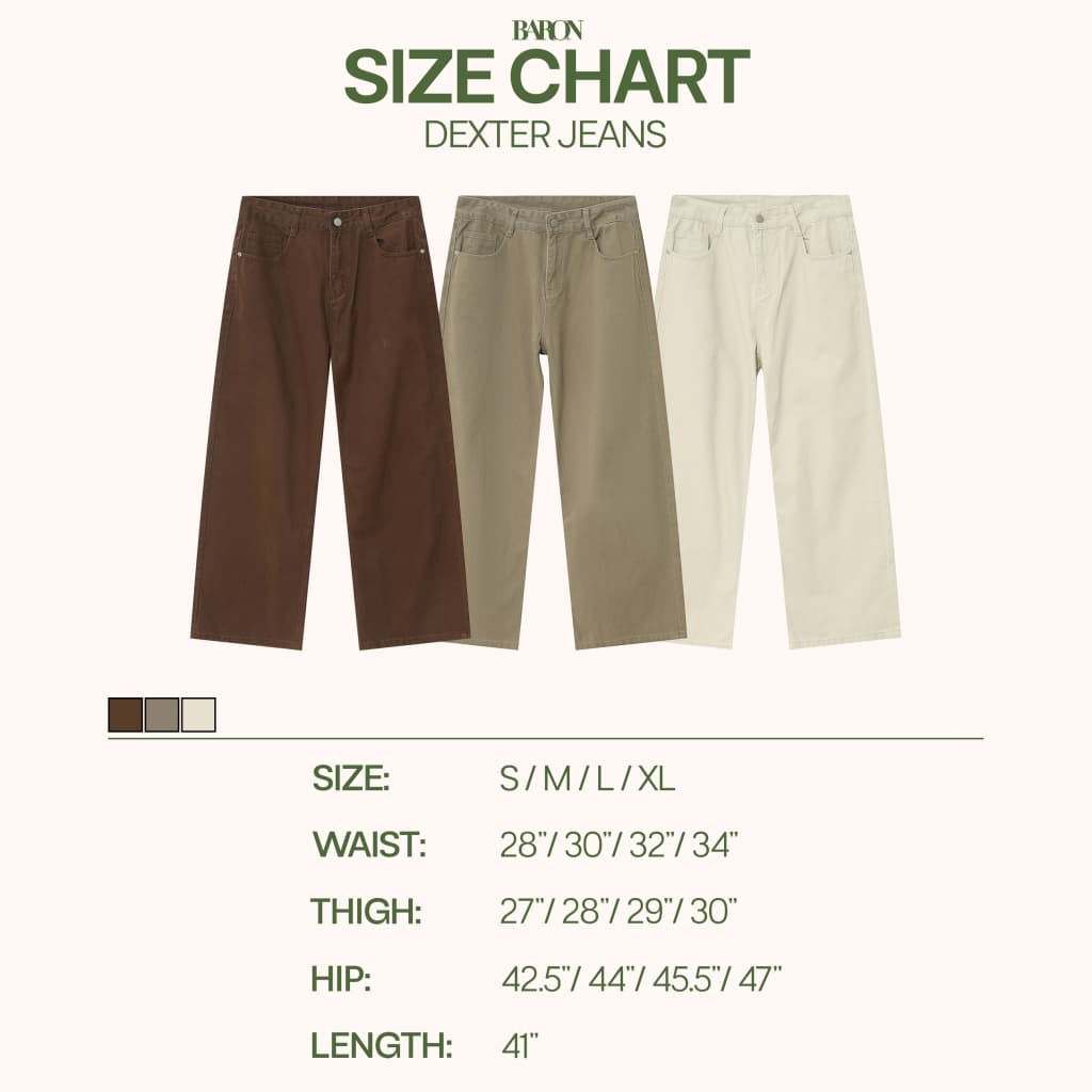 BARON DEXTER Baggy Fit Jeans กางเกงยีนส์ผู้ชาย ขายาวกระบอกใหญ่เอวสูง สี น้ำตาล ครีม กากี รูปที่ 2
