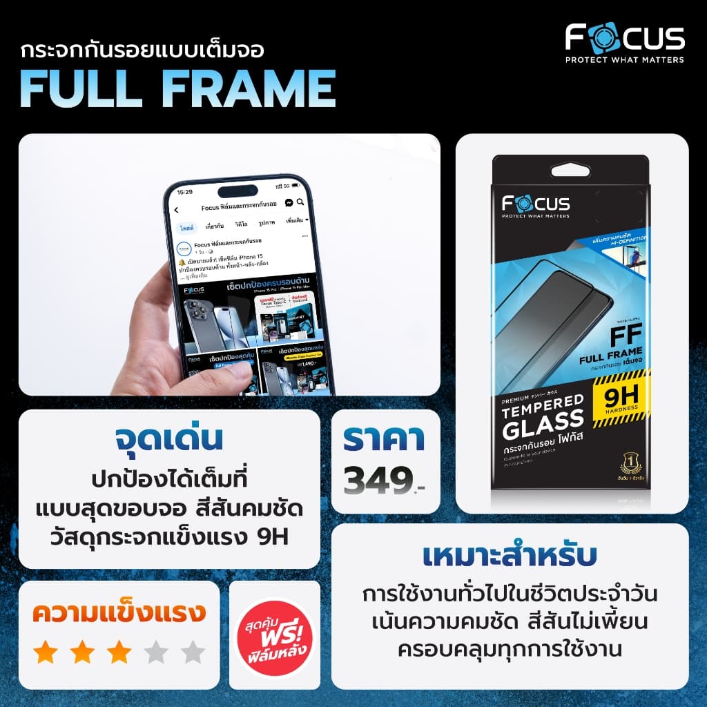 ฟิล์มกระจก โฟกัส สำหรับ POCO M7 4G มีฟิล์มหลังเครื่องในกล่อง รูปที่ 2