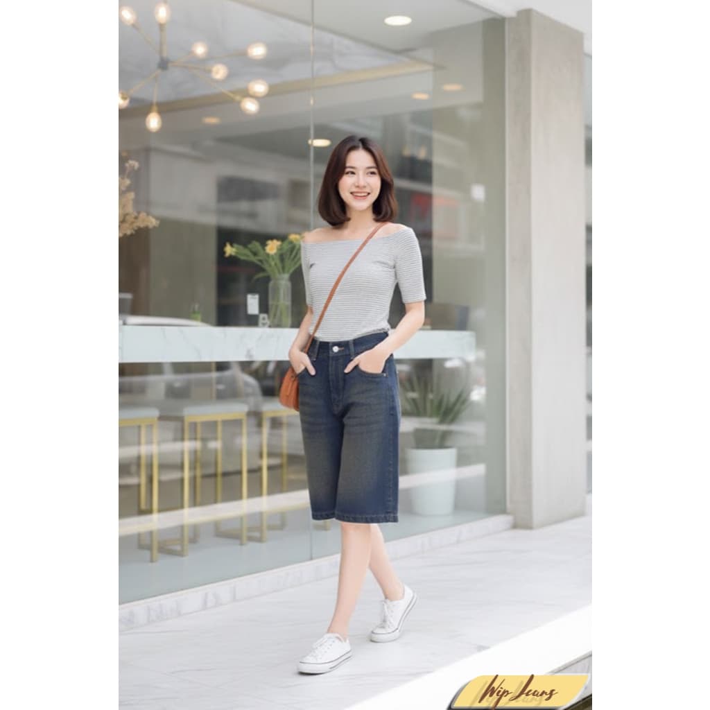 กางเกงยีนส์ขาสั้นทรงบอยยาวเหนือเข่าเอวสูงทรงเป๊ะไซส์ S-3XL ใส่แมตช์ง่ายได้ทุกลุค TK4 รูปที่ 8