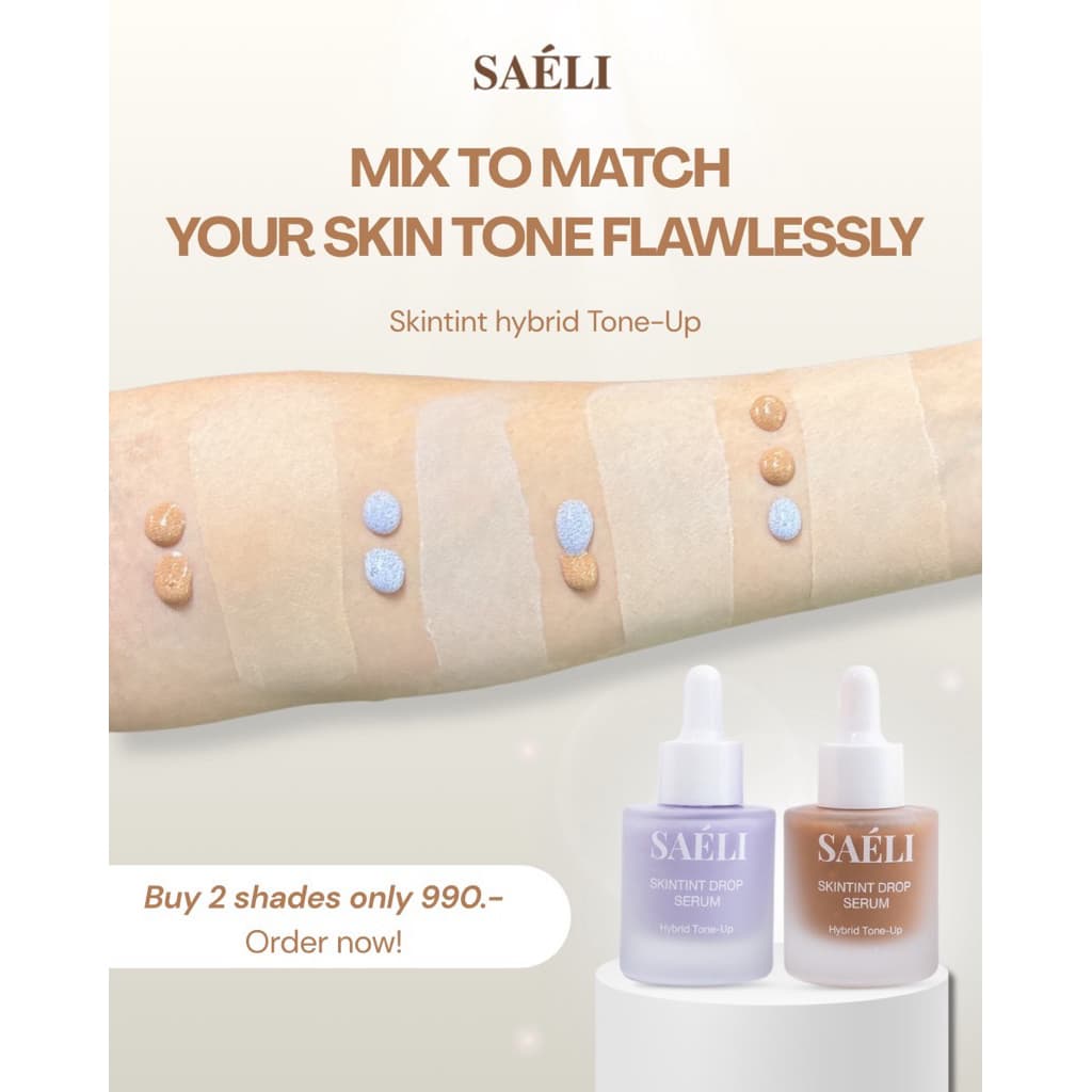 SAELI Skintint Drop Tone up Serum No.02 Violet Glow ไฮบริด โทนอัพเซรั่ม ผิวใสละมุน+บำรุง สำหรับคนเป็นสิวผิวแพ้ง่าย รูปที่ 4