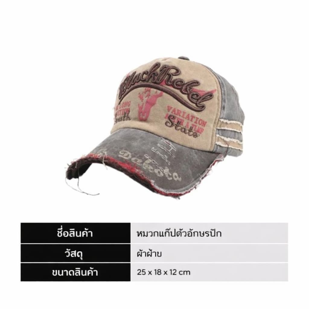 ประเทศไทย ส่งเร็วหมวกเบสบอลวินเทจเย็บปักถักร้อยตัวอักษร สไตล์อเมริกัน เท่ กลางแจ้ง กันแดด สําหรับผู้ชายและผู้หญิง รูปที่ 9