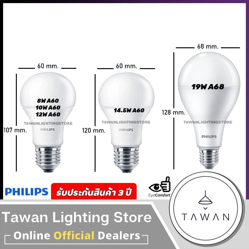 Philips หลอดไฟแอลอีดี LED Bulb 8w 10w 12w ขั้วE27 A60 รุ่น My Care Daylight แสงขาว Coolwhite Warmwhite แสงเหลือง รูปที่ 5