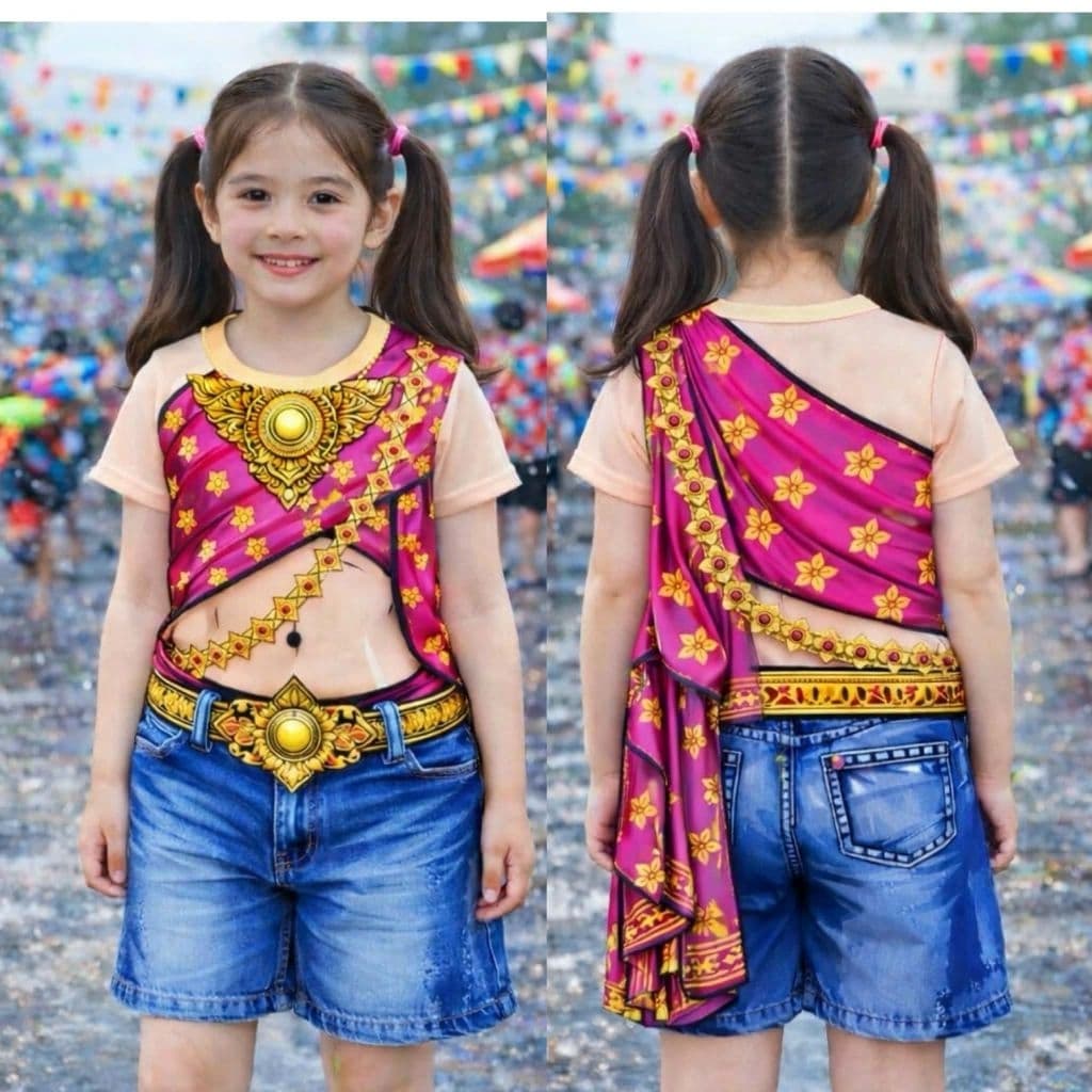 สุดปัง!! ชุดเด็กลายสไปและลายไทย งานพิมพ์ทั้งตัว สีสันสดใส 2-12ปีใส่ได้ลูกสาวลูกชายเด่นสุดๆ รูปที่ 5