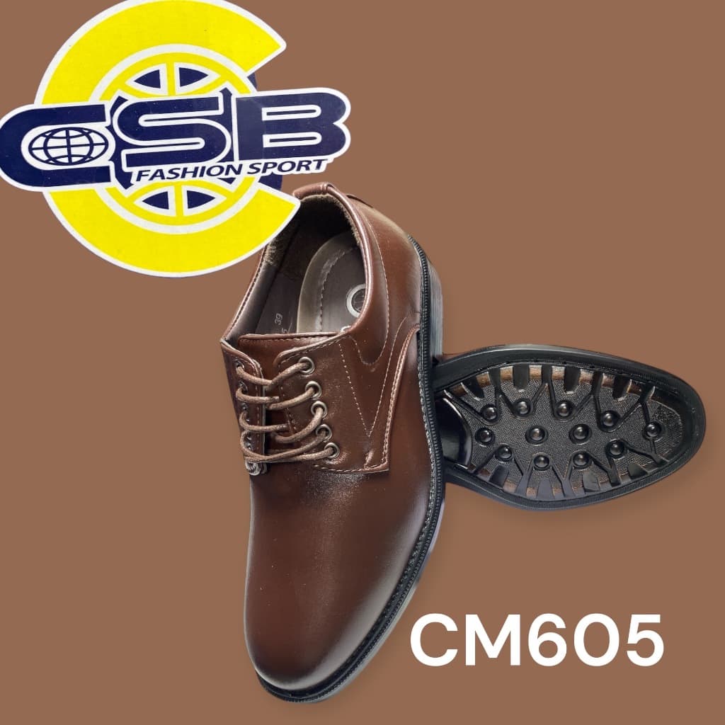 รองเท้าหนังผู้ชายสีน้ำตาล/รุ่นCM-605/แบบผูกเชือกสีน้ำตาล หนัง PU