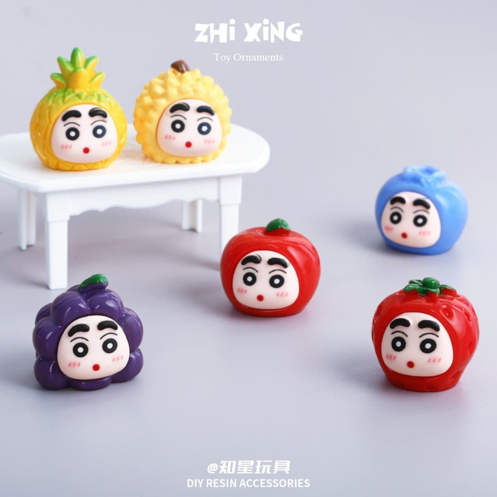โมเดลจิ๋วผลไม้ชินจัง เซต 8 ชิ้น ฟรีกาว 2 หน้า งานเรซินตกแต่งหน้ารถ โต๊ะทำงาน บ้าน สวน A057 รูปที่ 4