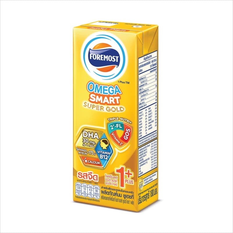 โฟร์โมสต์ โอเมก้า สมาร์ท ซูเปอร์ โกลด์ 1+นมยูเอชที รสจืด 180 มล. แพ็ค 27 Foremost Omega Smart Super Gold 1+ รูปที่ 3