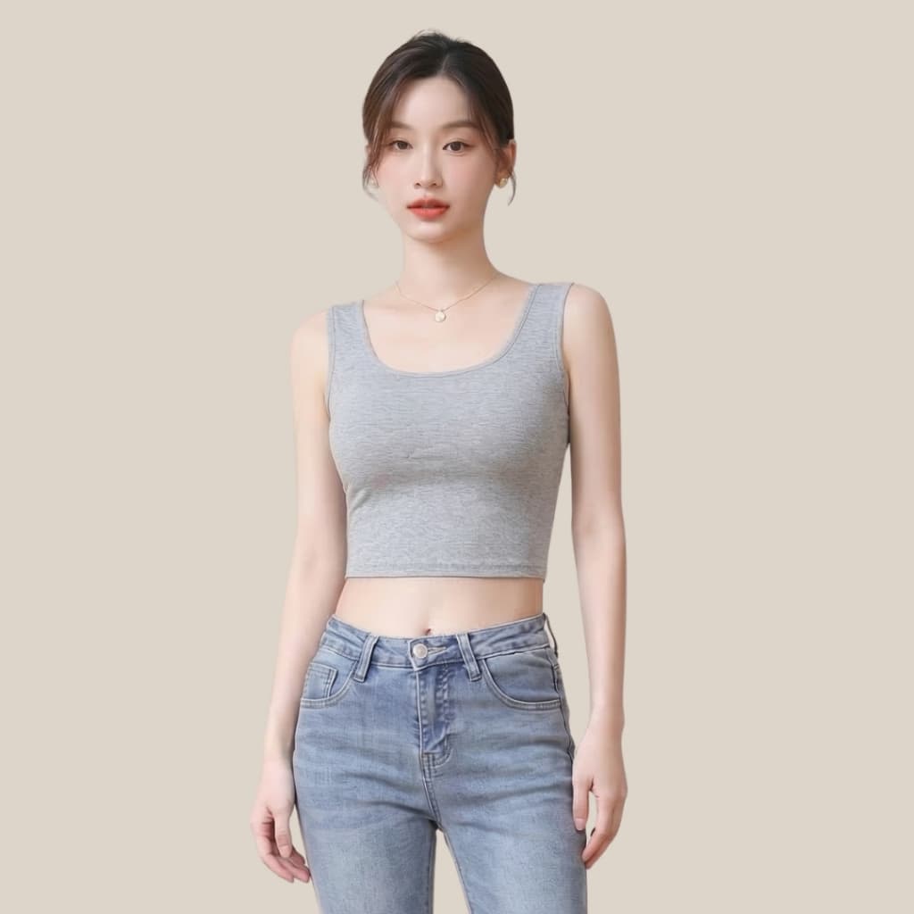 WsimpleBra | Gaia Crop Top เสื้อกล้าม ทรงครอป ไขว้หลัง มีบราในตัว เลิกใส่ชุดชั้นในและซิลิโคลปิดจุก รูปที่ 8
