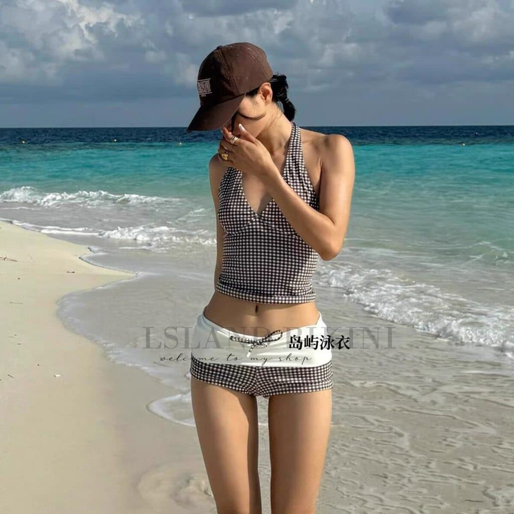 Hot.Bikiniชายหาด swimsuit ผู้หญิง บิกินี่ ลายสก๊อต คอวีลึก เว้าหลัง สไตล์ฤดูร้อนใหม่ จัดส่งตอนนี้ รูปที่ 6