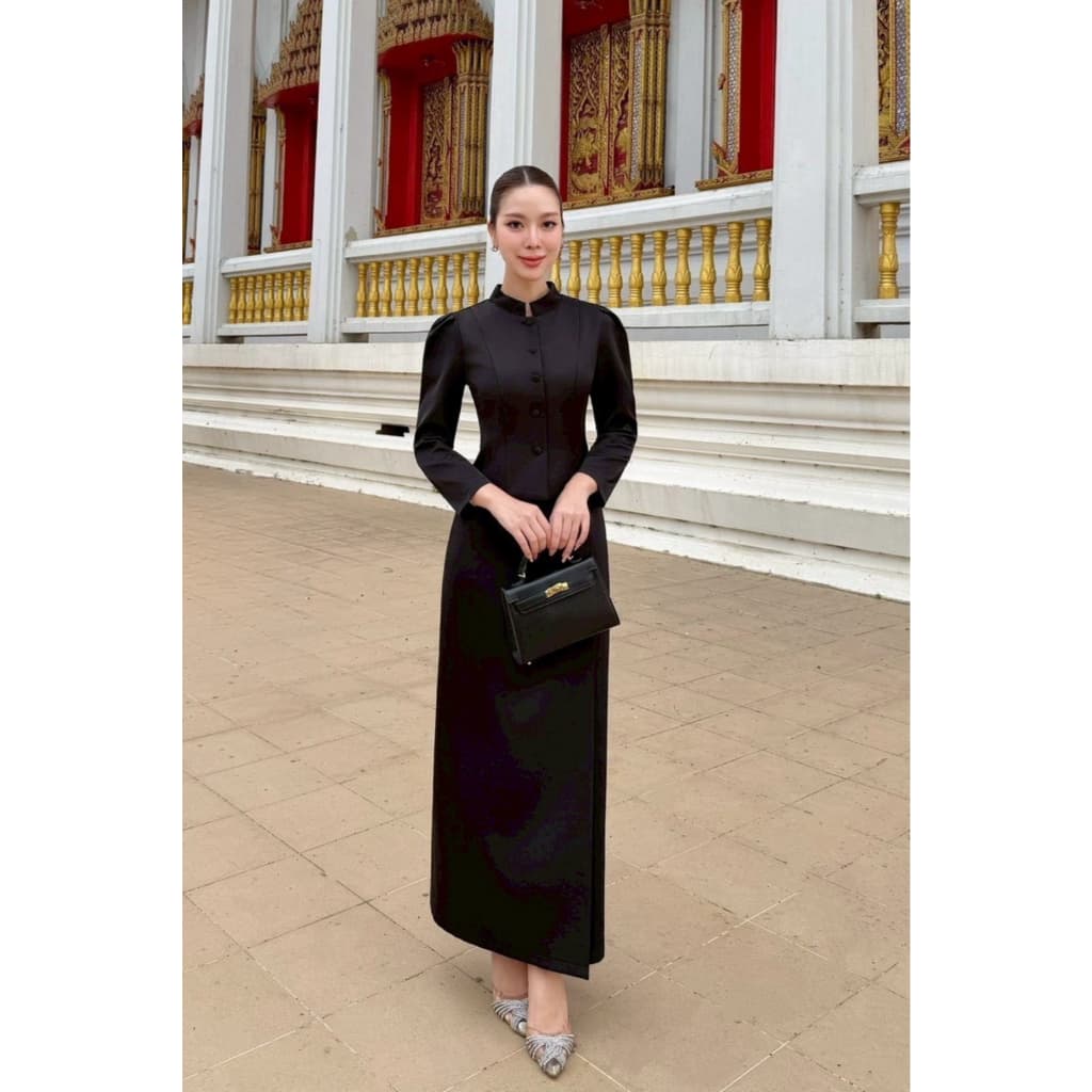 ALICIA ชุดไทยจิตรลดา เดรสดำ ชุดเซ็ตสีดำ ชุดสีดำสุภาพ CARDIGAN_NISTA รูปที่ 2