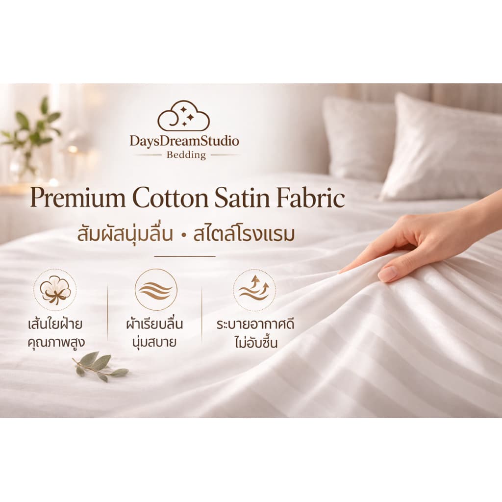 ผ้าปูที่นอน กันไรฝุ่น ไซส์ 3ฟุต 3.5ฟุต 4ฟุต 5ฟุต 6ฟุต 7ฟุต ผ้าพรีเมียม ทอ550 คัตต้อนซาติน ไม่ติดขนสัตว์ รูปที่ 8
