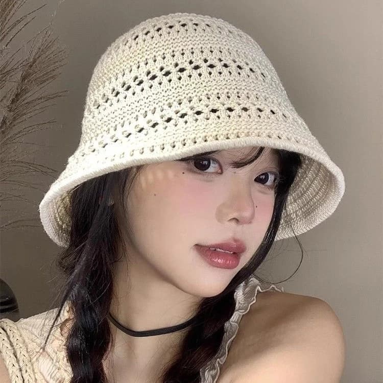 BLIVO หมวกบักเก็ต หมวกแฟชั่นผู้หญิง ป้องกันแสงแดด หมวกถัก ไปทะเล รูปที่ 4