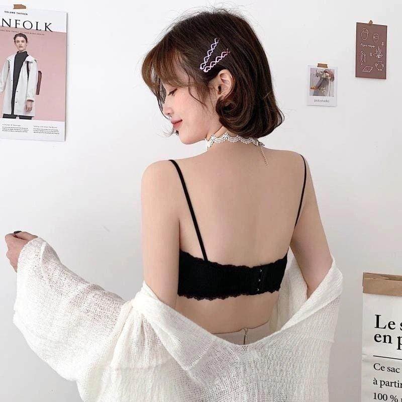 ชุดชั้นในหลังสวย ผู้หญิง ผ้าฝ้าย เสื้อเกาะอกลูกไม้สายเดี่ยวผู้หญิง ชุดชั้นใน ไม่มีวงแหวนเหล็ก มีแผ่นรองหน้าอกแบบถอดได้ รูปที่ 3