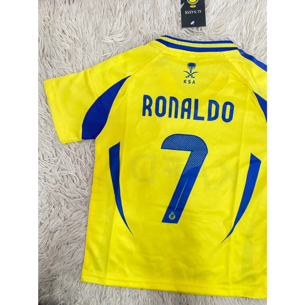 ชุดฟุตบอลเด็กสีเหลืองเบอร์7สกรีนชื่อRONALDOเสื้อ+กางเกง รูปที่ 5