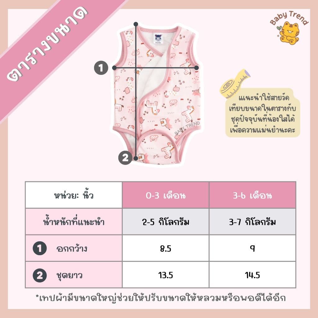 Mami Baby ชุดบอดี้สูทผ้าดูด "แขนกุด" ขาเว้า ไร้ซืป ไร้กระดุม ไร้เชือก ลายน่ารัก ผ้าคอตตอนนุ่มๆ รูปที่ 9