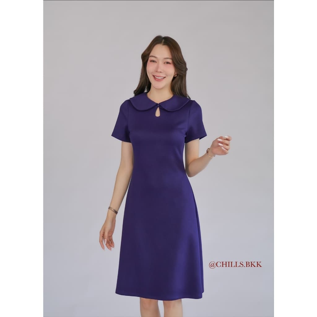 DW020# เดรสสีดำ ค่ะ เดรสคอบัว กระโปรงบานทรงเอ ชุดทำงานใส่สบาย ชุดทำงานผู้หญิง แฟชั่นสาวออฟฟิศ รูปที่ 3