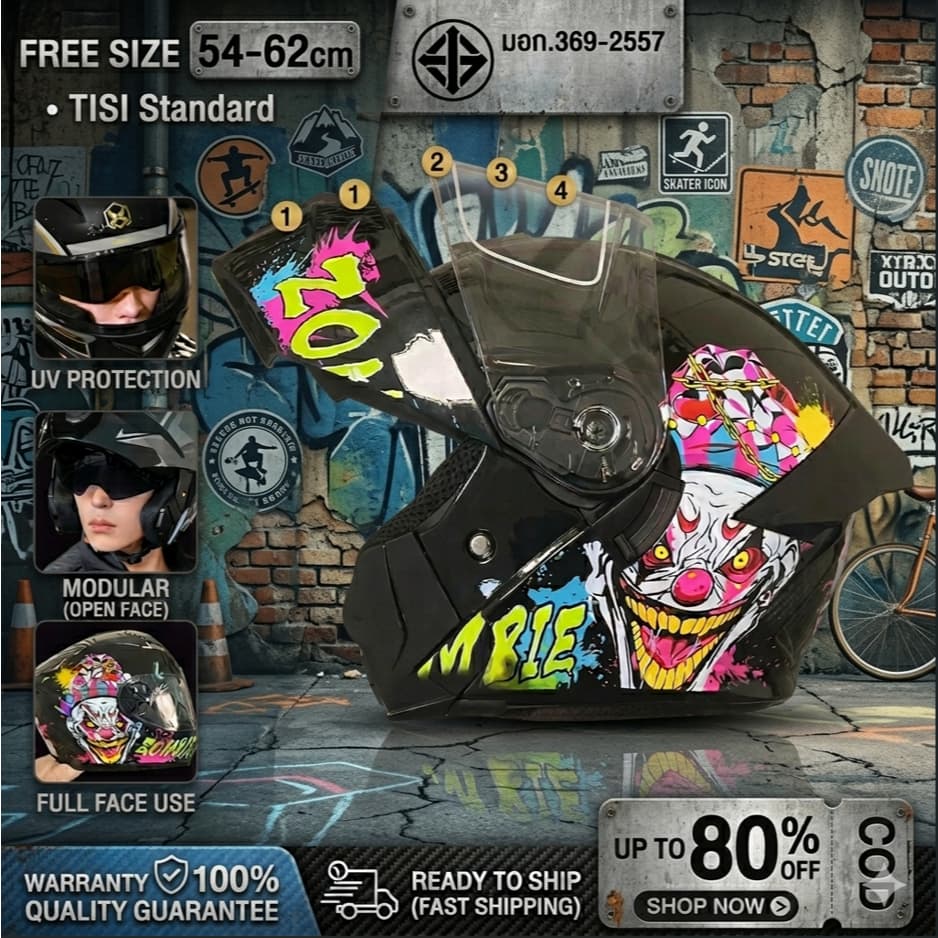 AP Premium หมวกกันน็อคเปิดคาง หมวกันน๊อค หมวกกันน๊อคเต็มใบ Helmet กระจก2ชั้นHD รูปที่ 1