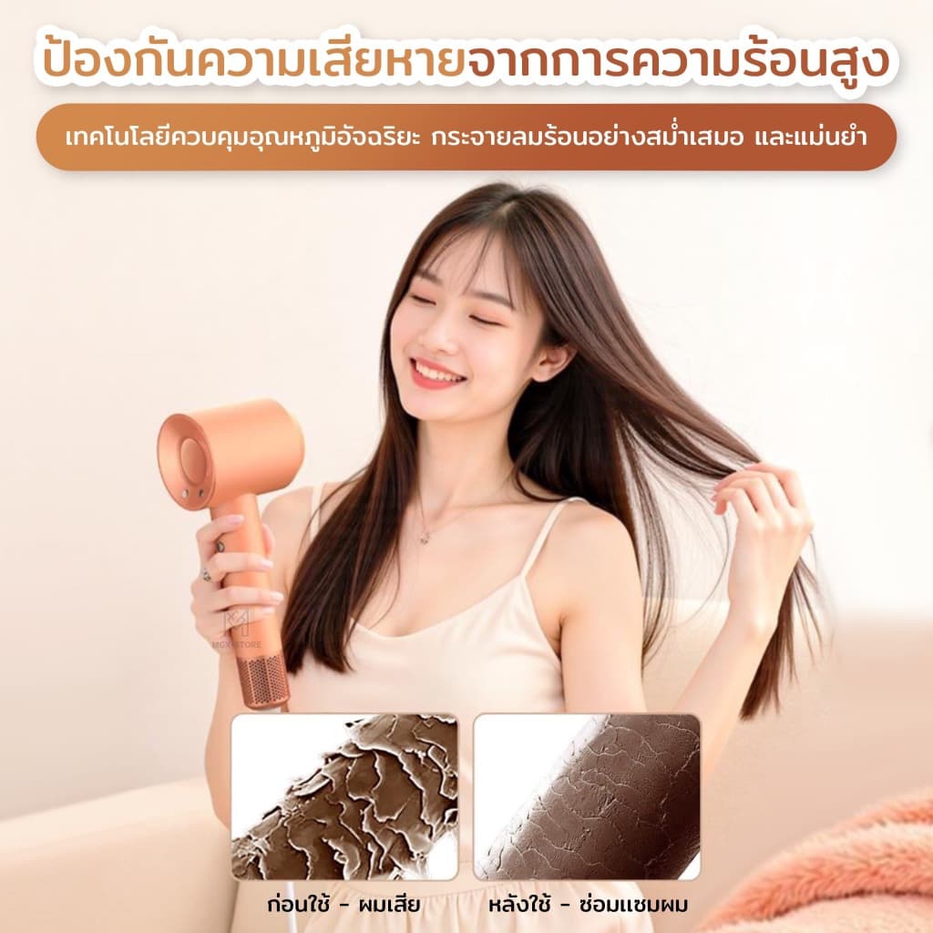 MGX-store CFJ ไดร์เป่าผมอัจฉริยะ หมุนเร็ว110.000 รอบ/นาที ผมแห้งเร็วพิเศษ ไดร์เป่าผมไอออนปรับลมเย็นลมร้อนได้ 3 ระดับ รูปที่ 7