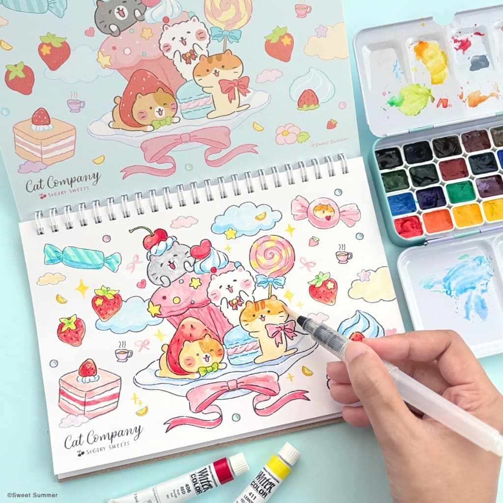 ใหม่!! สวีทซัมเมอร์ : สมุดระบายสีน้ำ ลาย Cat Company Sugary Sweets รูปที่ 2