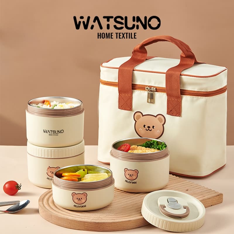 Watsuno.กล่องอาหารกลางวันความจุขนาดใหญ่ฉนวนสแตนเลส 304 กล่องอาหารกลางวันนักเรียน 2/3/4 ชั้นกล่องเก็บอาหาร รูปที่ 1