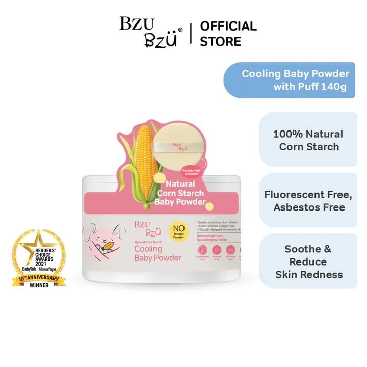BZU BZU Cooling Baby Powder with Puff แป้งฝุ่นข้าวโพดธรรมชาติบริสุทธิ์100% สำหรับเด็กทารก ปราศจากทัลคัม รูปที่ 6