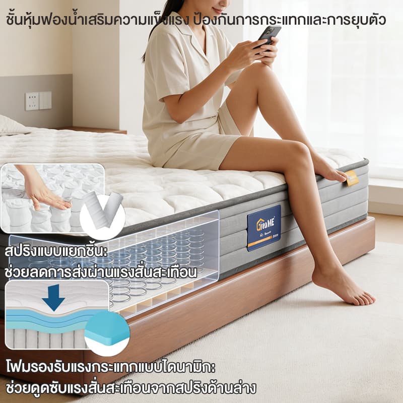 ที่นอนสปริง หนา 9 นิ้ว หนานุ่ม 3.5ฟุต 5ฟุต 6ฟุต รับน้ำหนักได้เยอะ ผ้าทอและไส้ที่นุ่มสบาย สำหรับบ้านเย็นสบา ฟรีส่ง รูปที่ 5