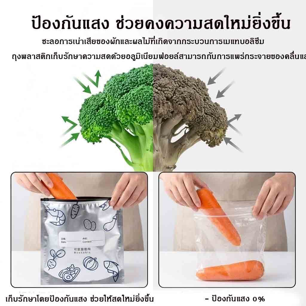 ถุงเก็บความสด ถุงฟอยล์อลูมิเนียมตั้งได้ 50 ชิ้น/แพ็ค ใช้ซ้ำได้ ปิดสนิทกันกลิ่น เก็บอาหารสด ปิดสนิท เก็บอาหาร ผัก ผลไม รูปที่ 2