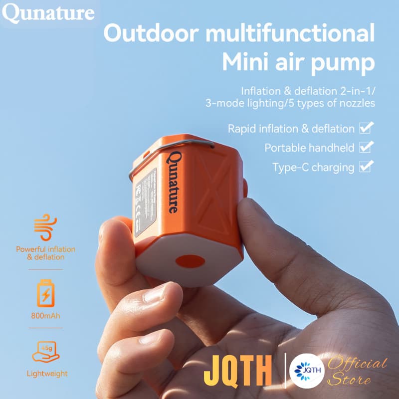 JQTH MINI ปั๊มเป่าลมไฟฟ้ากลางแจ้งน้ําหนักเบาแบบพกพา Type-C Sleeping Pad ปั๊มลมถุงบีบอัด Deflator Camping Light รูปที่ 1