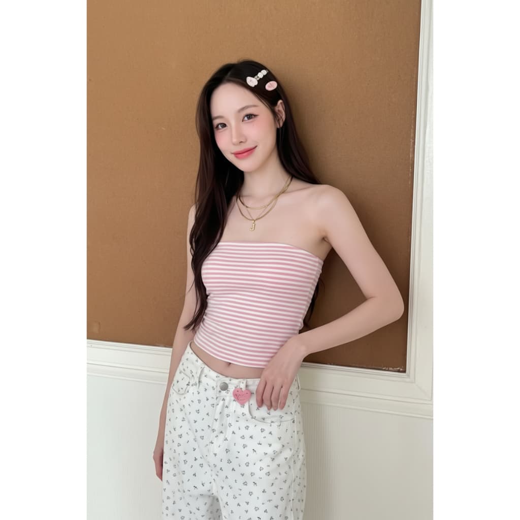 Basic Bodycon Plain Tube Top เสื้อเกาะอก ผ้ายืดรัดรูป หลายสี ทําจากผ้าฝ้ายบางเย็น | Black Cherry รูปที่ 8