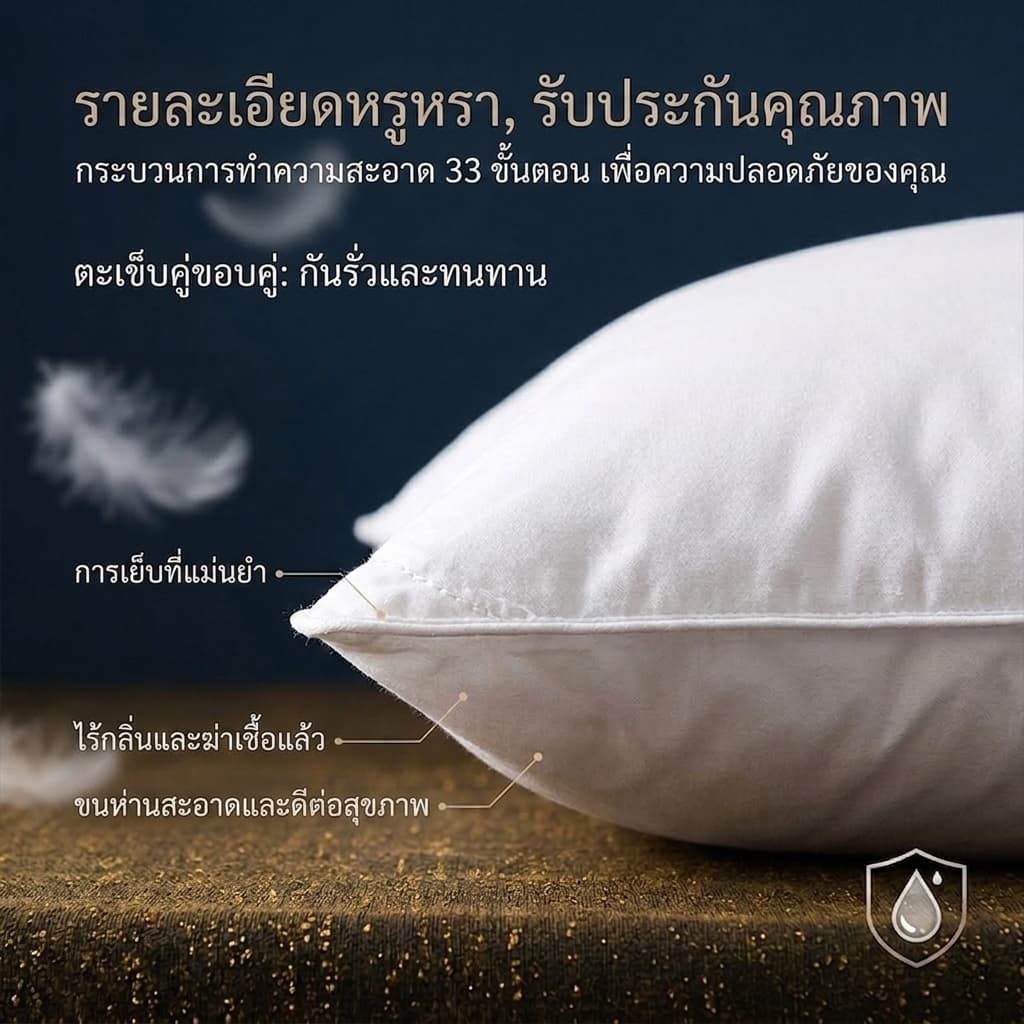 LULUNA หมอนหนุน หมอนขนห่านธรรมชาติแท้ ระดับโรงแรม 5 ดาว ป้องกันไรฝุ่น รองรับต้นคอ นุ่มฟู หลับสบาย รูปที่ 7