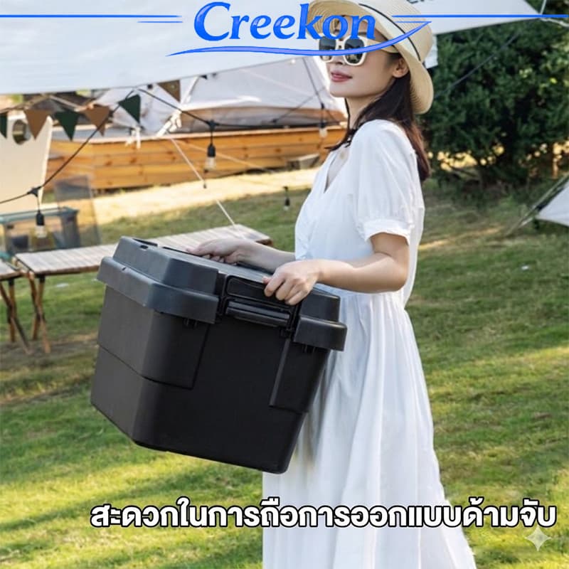 ลังแคมป์ปิ้ง 50L70L ใช้เป็นโต๊ะวางของและเครื่องดื่มได้ ลัง ความจุแบริ่งที่แข็งแกร่ง กล่องอเนคประสงค์ รูปที่ 9